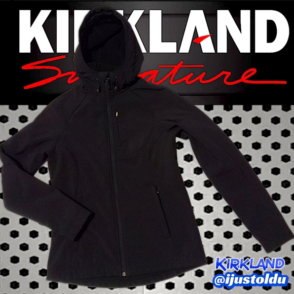 Kirkland Signature Fleece Lined Soft Shell Hooded Zip-Up Jacket, Black Woman's S - Picture 14 of 16